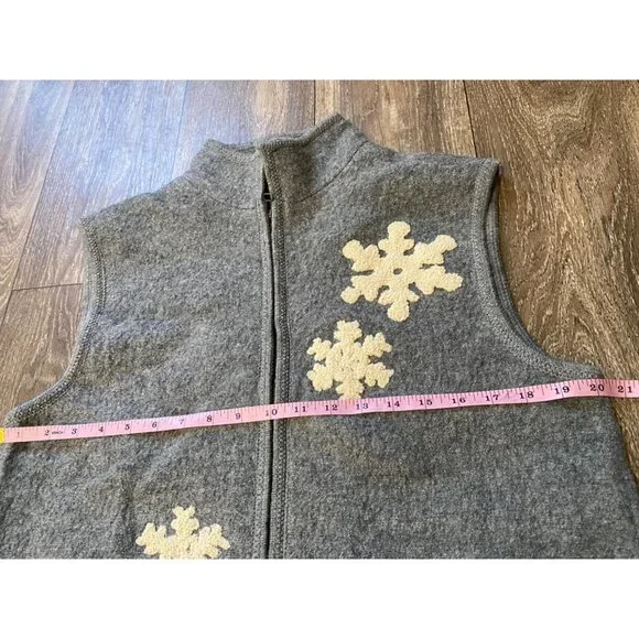 Vintage Women's Grey Snowflake Holiday Vest Size M Boiled Wool Full Zip Tassel - Picture 5 of 7